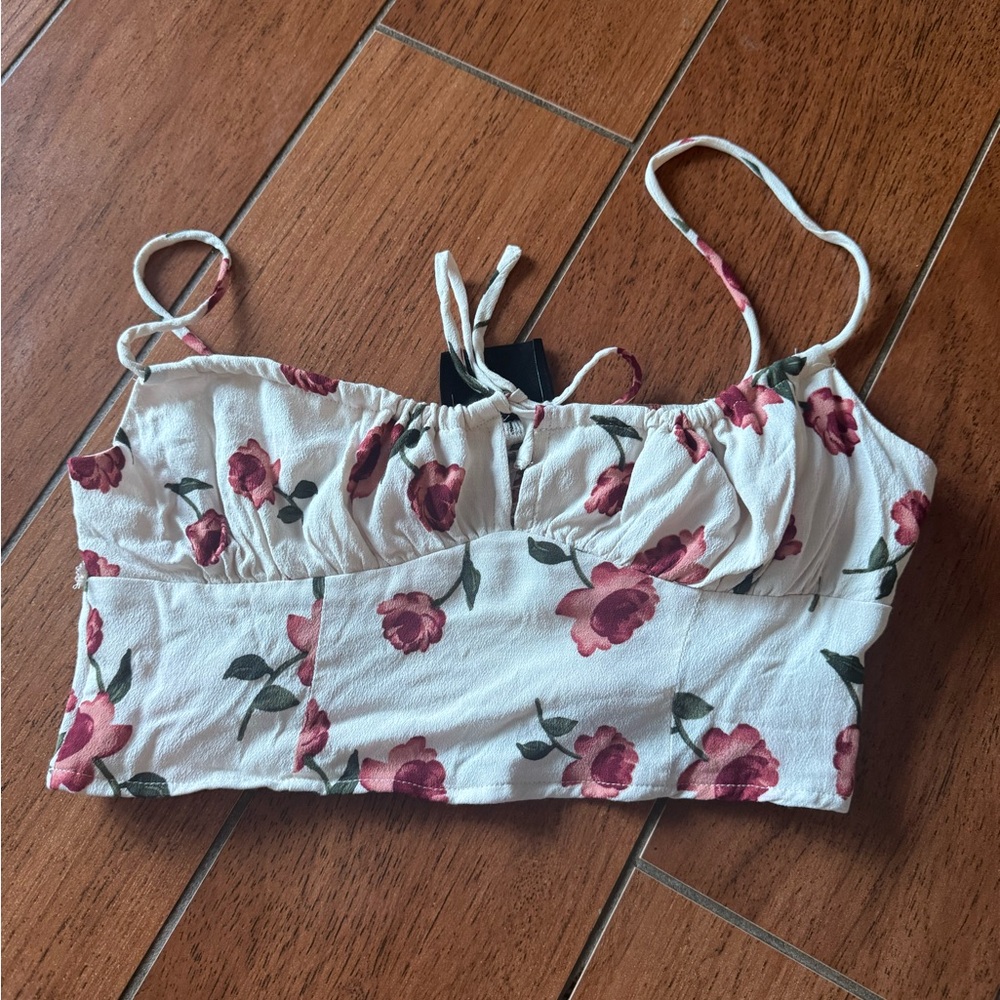 Kittenish Floral White and Pink Women's Top